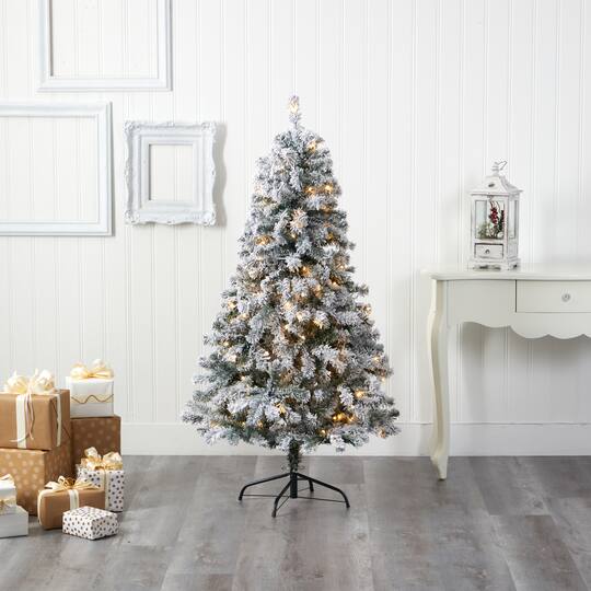 5ft. Pre-Lit Flocked Rock Springs Spruce Artificial Christmas Tree with Clear LED Lights